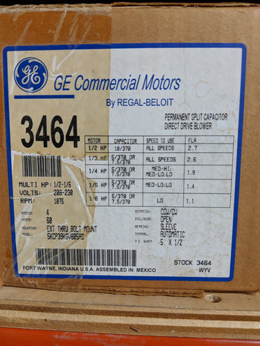 GE 3464, 1/2 HP, 208-230 Volts, 5KCP39KGV805AS