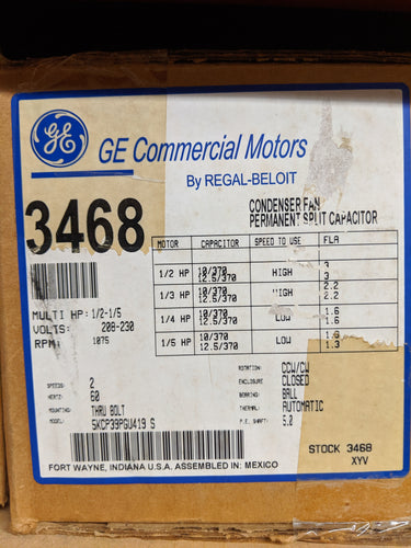 GE 3468, 1/2 HP, 208-230 Volts, 5KCP39GU419S