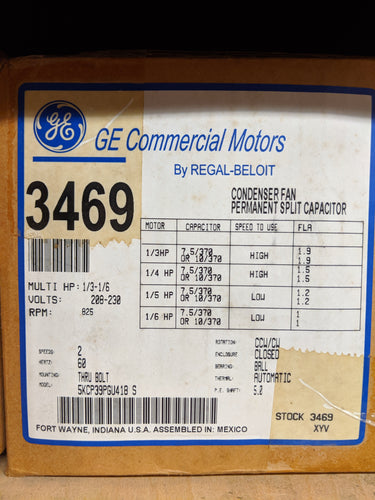 GE 3469, 1/3 HP, 208-230 Volts, 5KCP39PGU418S