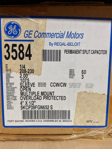 GE 3584, 1/4 HP, 208-230 Volts, 5KCP39FGN652S