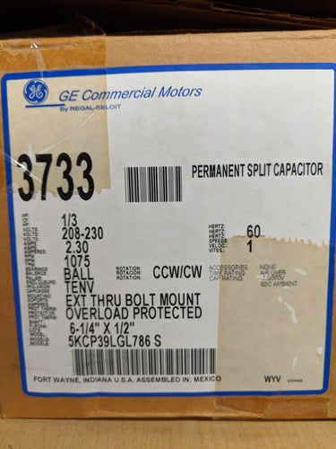 GE 3733, 1/3 HP, 208-230 Volts, 5KCP39LGL786S