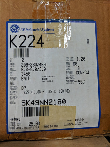 GE K224, 2 HP, 208-230/460 Volts, 5K49NN2180