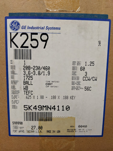 GE K259, 1 HP, 208-230/460 Volts, 5K49MN4110