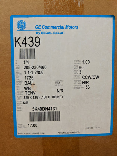 GE K439, 1/4 HP, 208-230/460 Volts, 5K49DN4131